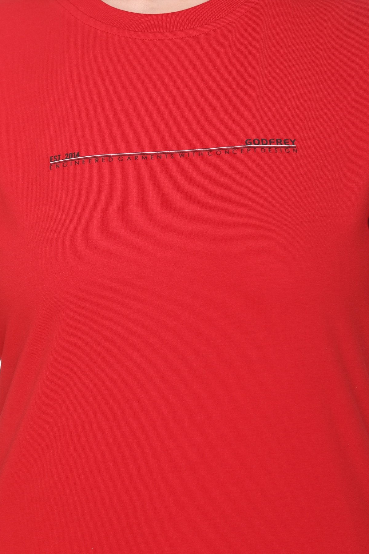 Women Solid Red Cotton Lycra Loose Fit Round Neck T-Shirt