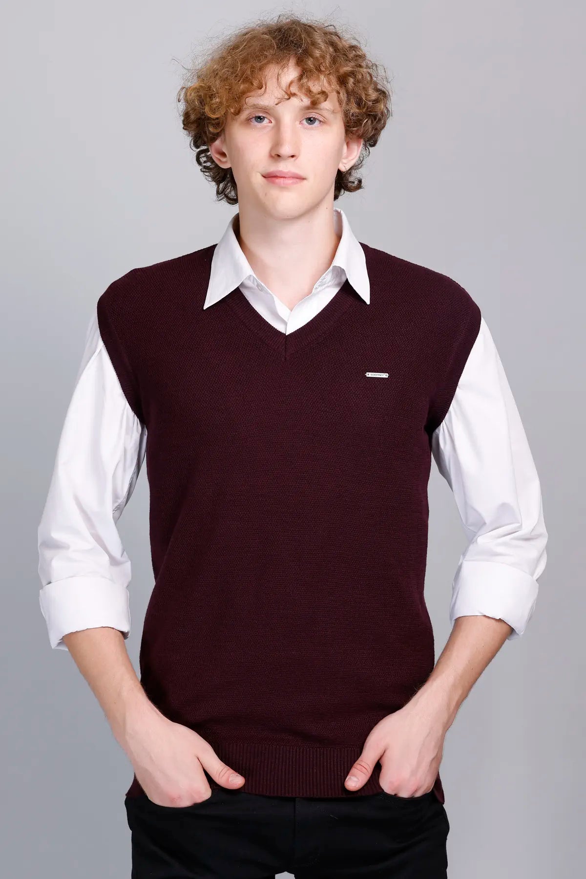 Grape V-Neck Sleeveless Sweater Vest Men