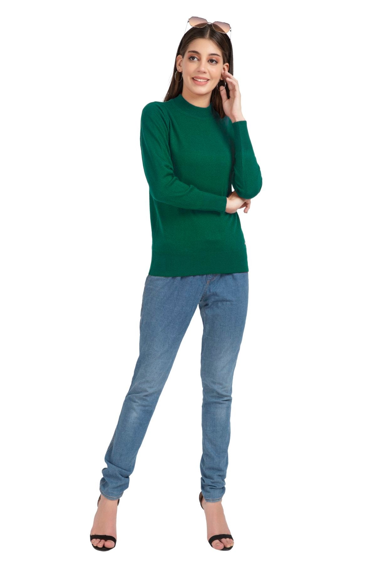 Peacock Full Sleeve Woolen Turtle Neck Sweater For Women