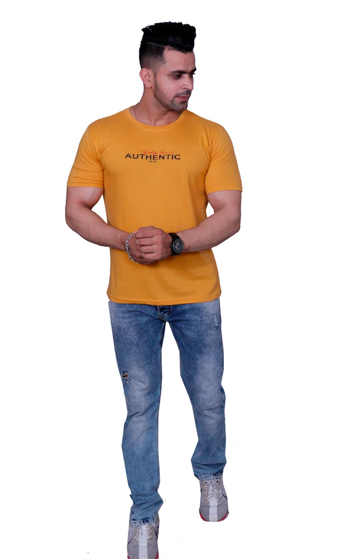 Godfrey Eco Canary Yellow Printed Round Neck T-Shirt