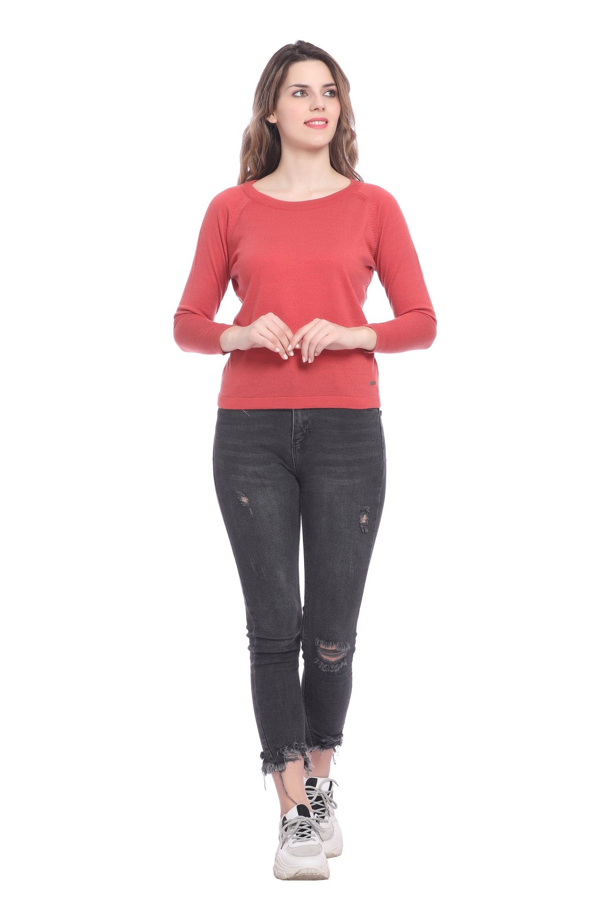 Gazari Solid Raglan full Sleeve Sweater