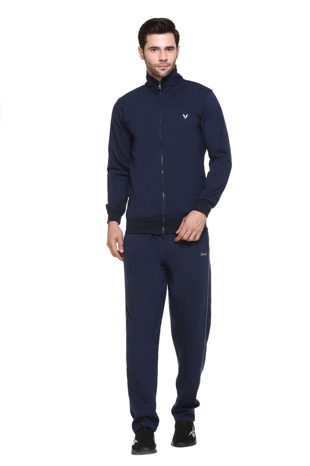 Navy Cotton Fleece Winter Tracksuit For Men