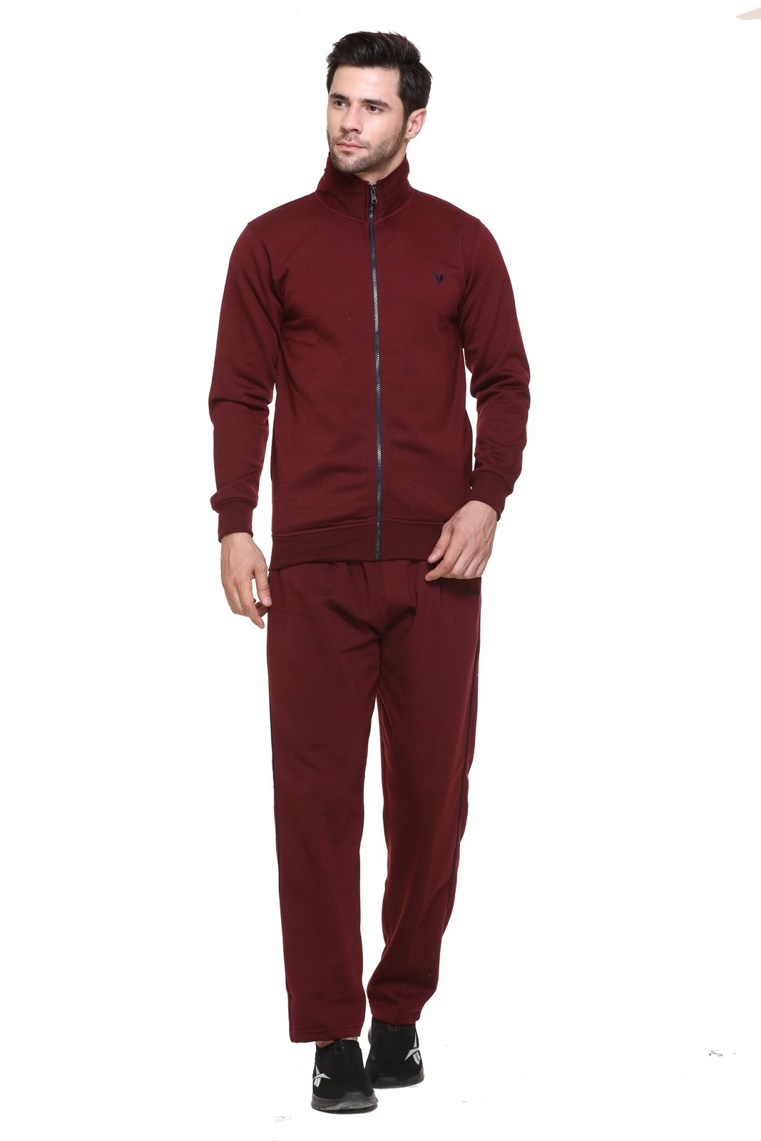 Maroon Cotton Fleece Winter Tracksuit For Men