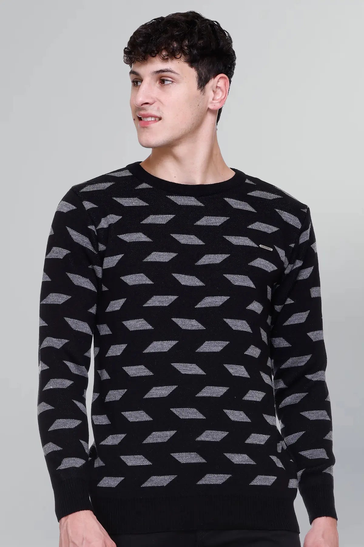 Black Woolen Round Neck Designer Men Sweater