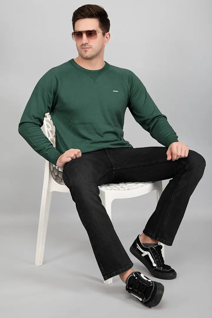 Peacock Green Woolen Round Neck Solid Men Sweater