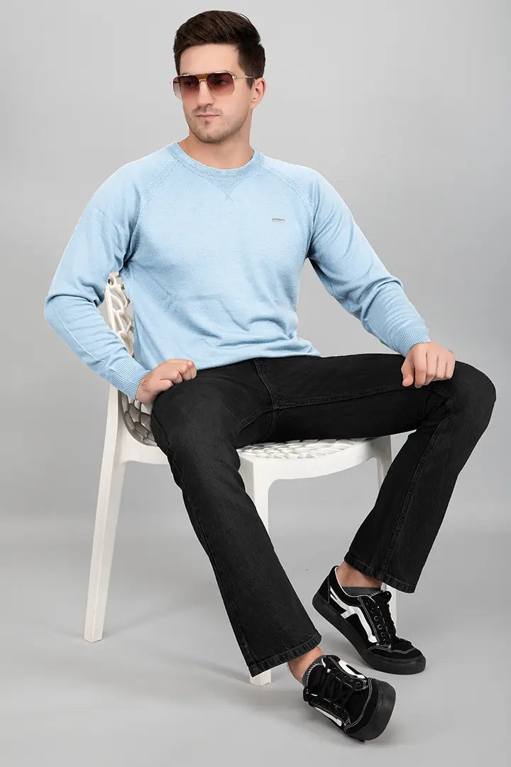 Sky Woolen Round Neck Solid Men Sweater
