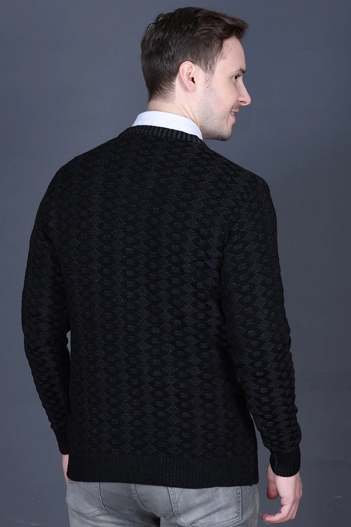 Black Woolen V-Neck Pullover Sweater for Men