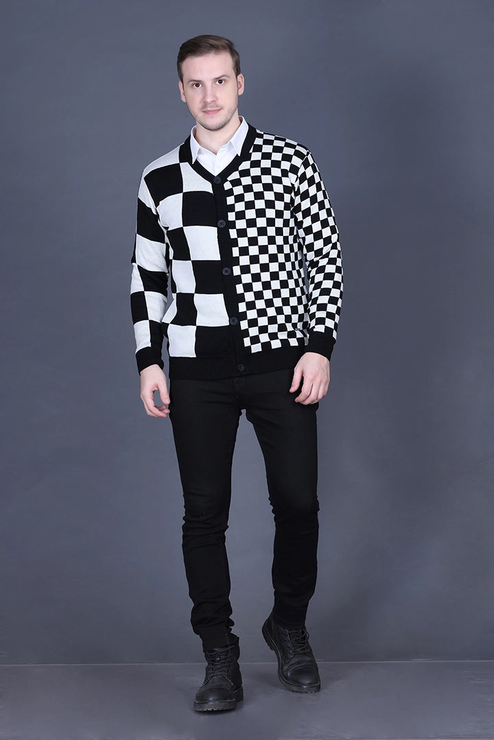 Black Woolen V-Neck Full Sleeve Mens Cardigan Sweater