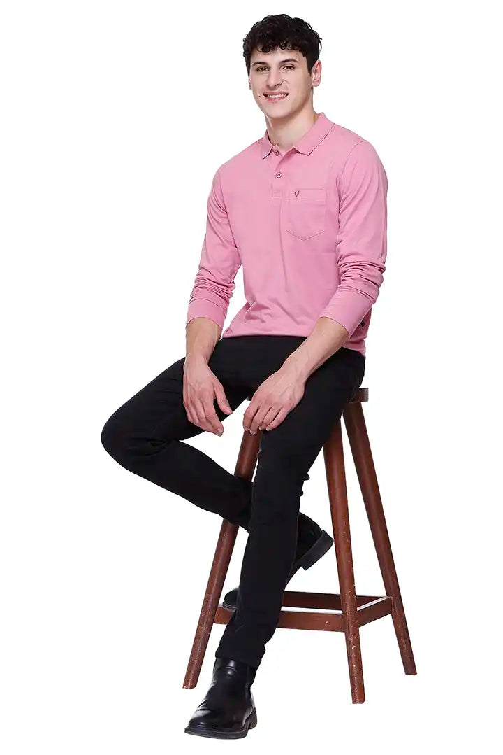 Onion Solid Cotton Full Sleeve Polo T Shirts Men