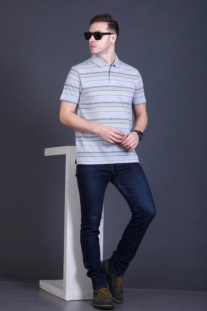 Light Grey Half Sleeve Polo T-Shirt for Men