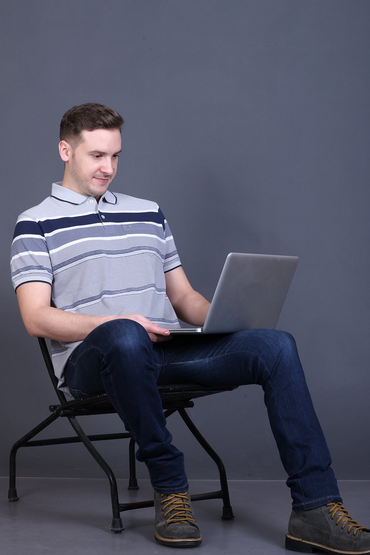 Denim Half Sleeve Polo T-Shirt for Men