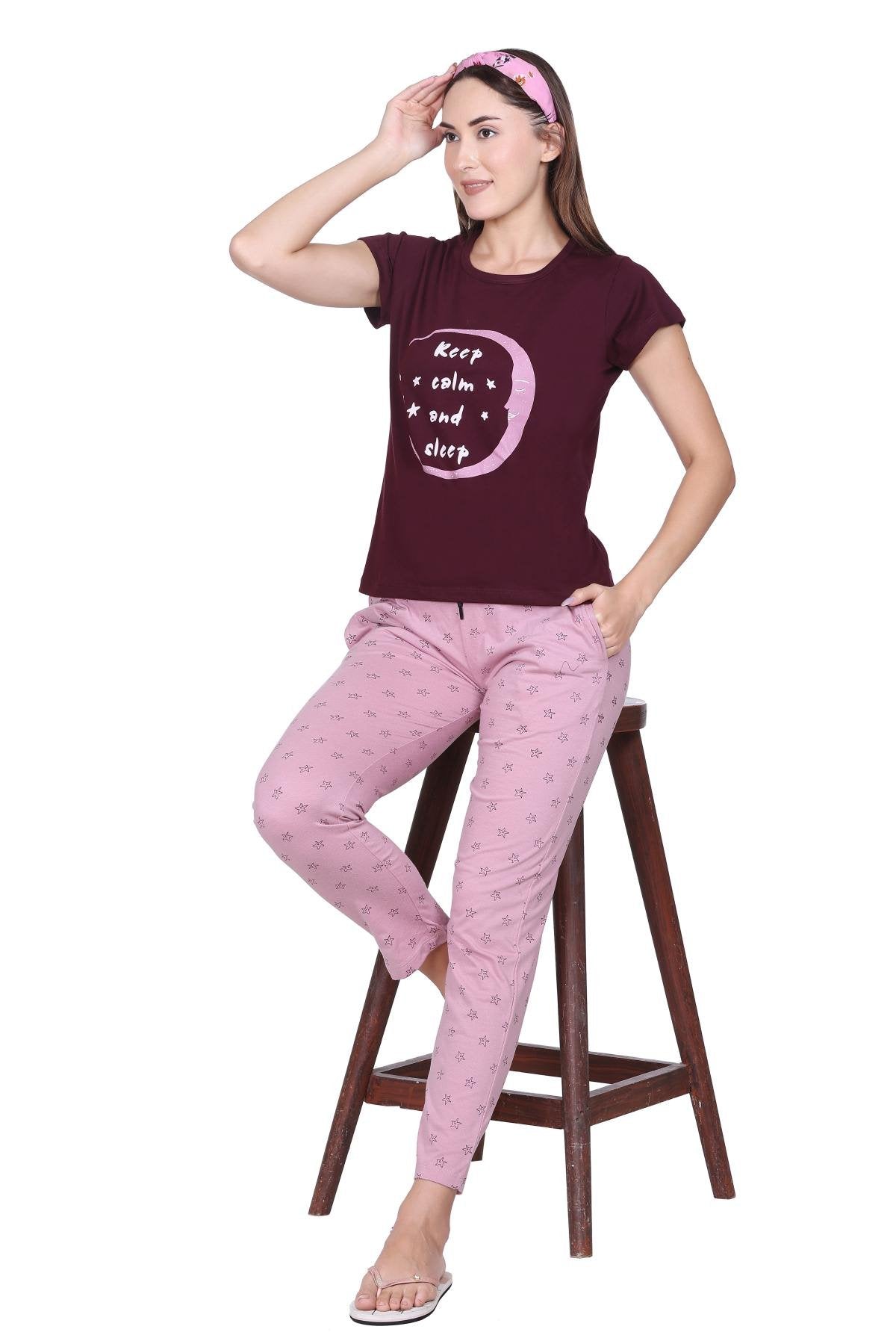 Rose Printed Cotton Pyjamas For Women