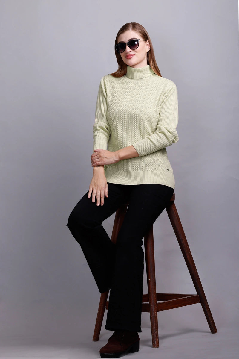 Pista Women High Neck full Sleeve Sweater Cable Knit