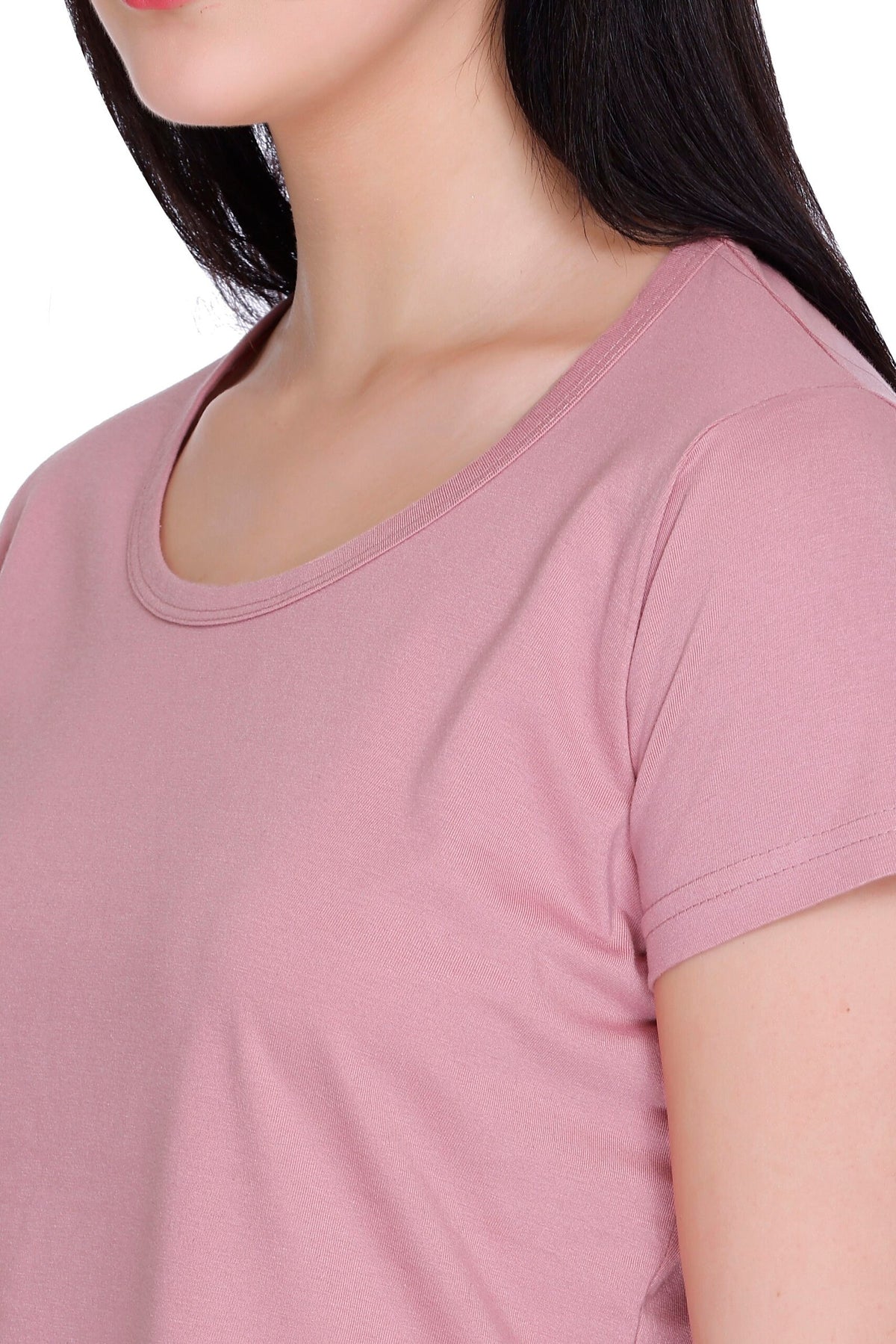 Women Solid Rose Cotton Round Neck T-Shirt