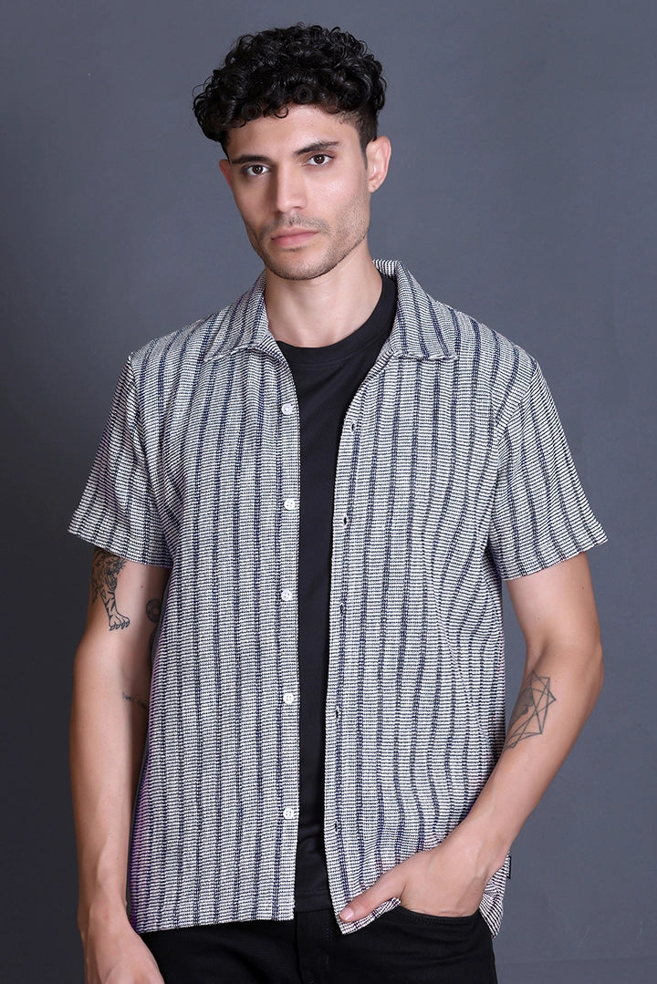 Demin Cuban Collar Shirt For Men