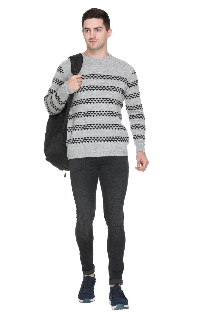 Light Grey Woolen Men's Round Neck Sweaters