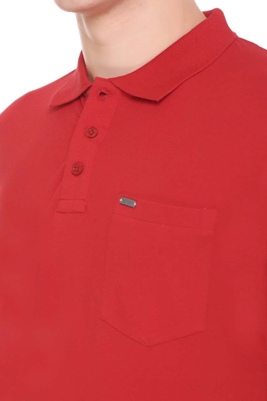 Red Solid Polo T-Shirt With Pocket
