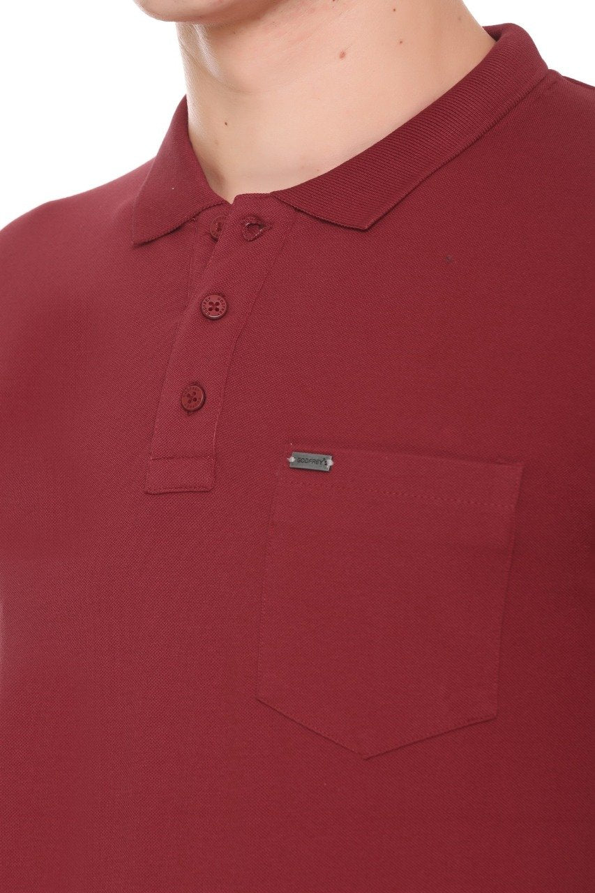 Maroon Solid Polo T-Shirt With Pocket