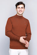 Rust Solid Turtle Neck Woollen Pullover