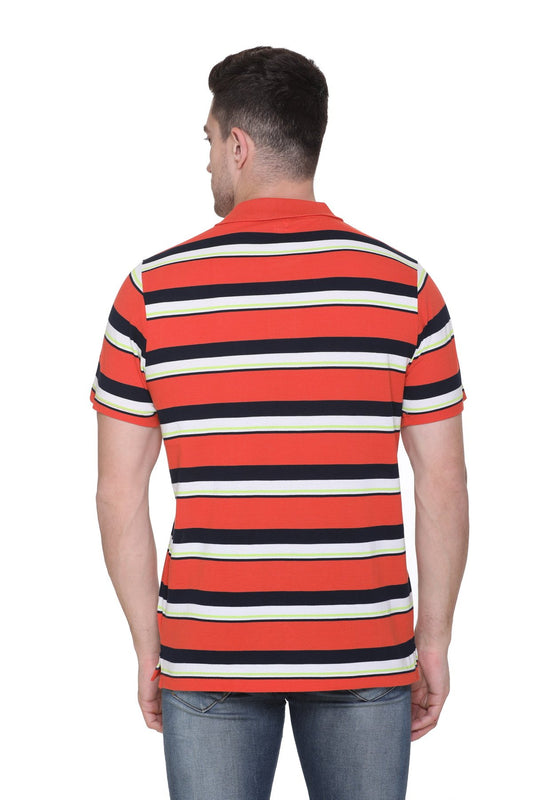 Orange Striped Polo T-Shirt