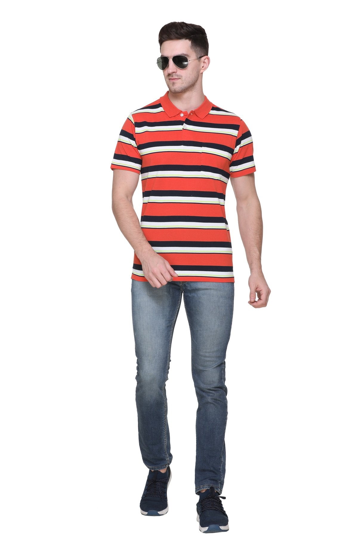 Orange Striped Polo T-Shirt