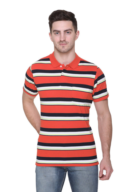 Orange Striped Polo T-Shirt