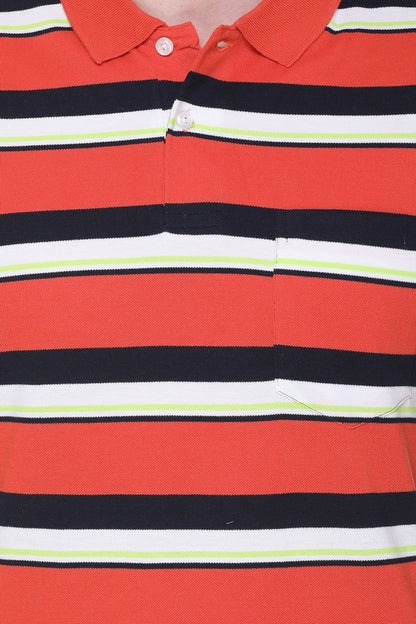 Orange Striped Polo T-Shirt