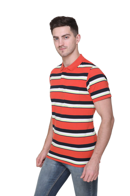 Orange Striped Polo T-Shirt