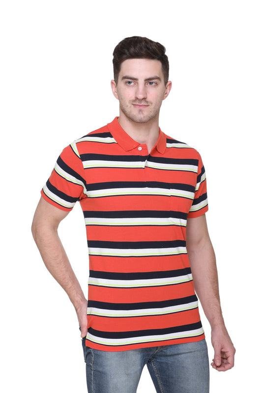 Orange Striped Polo T-Shirt
