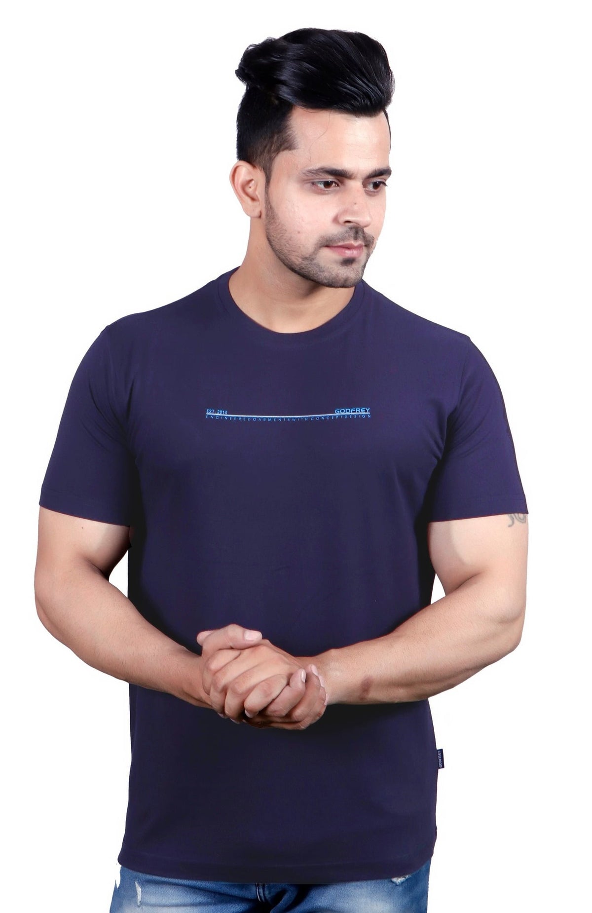 Navy Solid Round Neck T-Shirt
