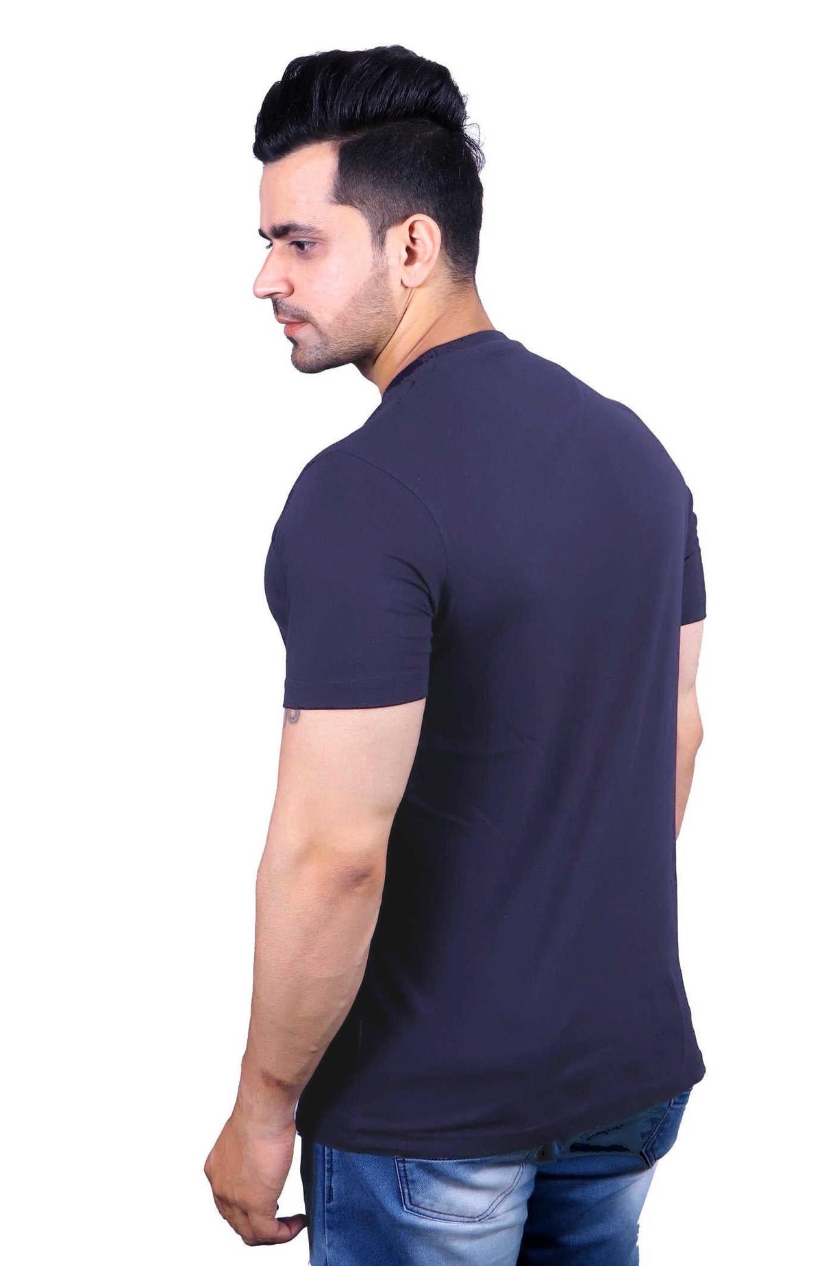 Navy Solid Round Neck T-Shirt
