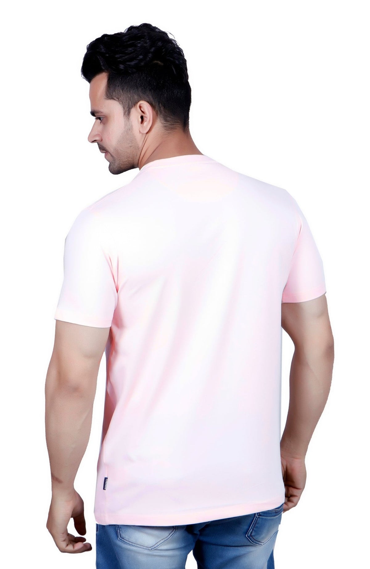 Baby Pink Solid Round Neck T-Shirt