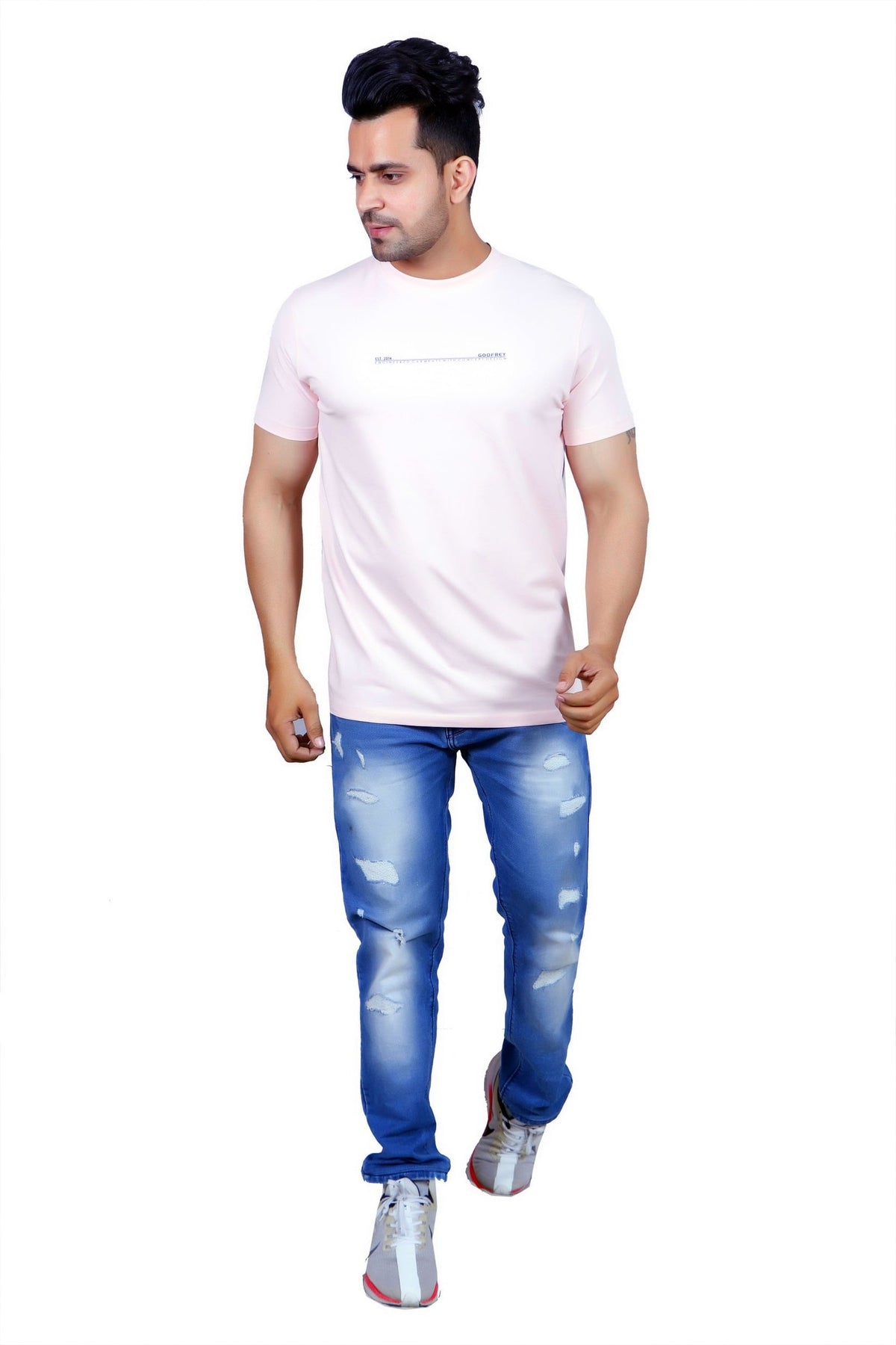 Baby Pink Solid Round Neck T-Shirt