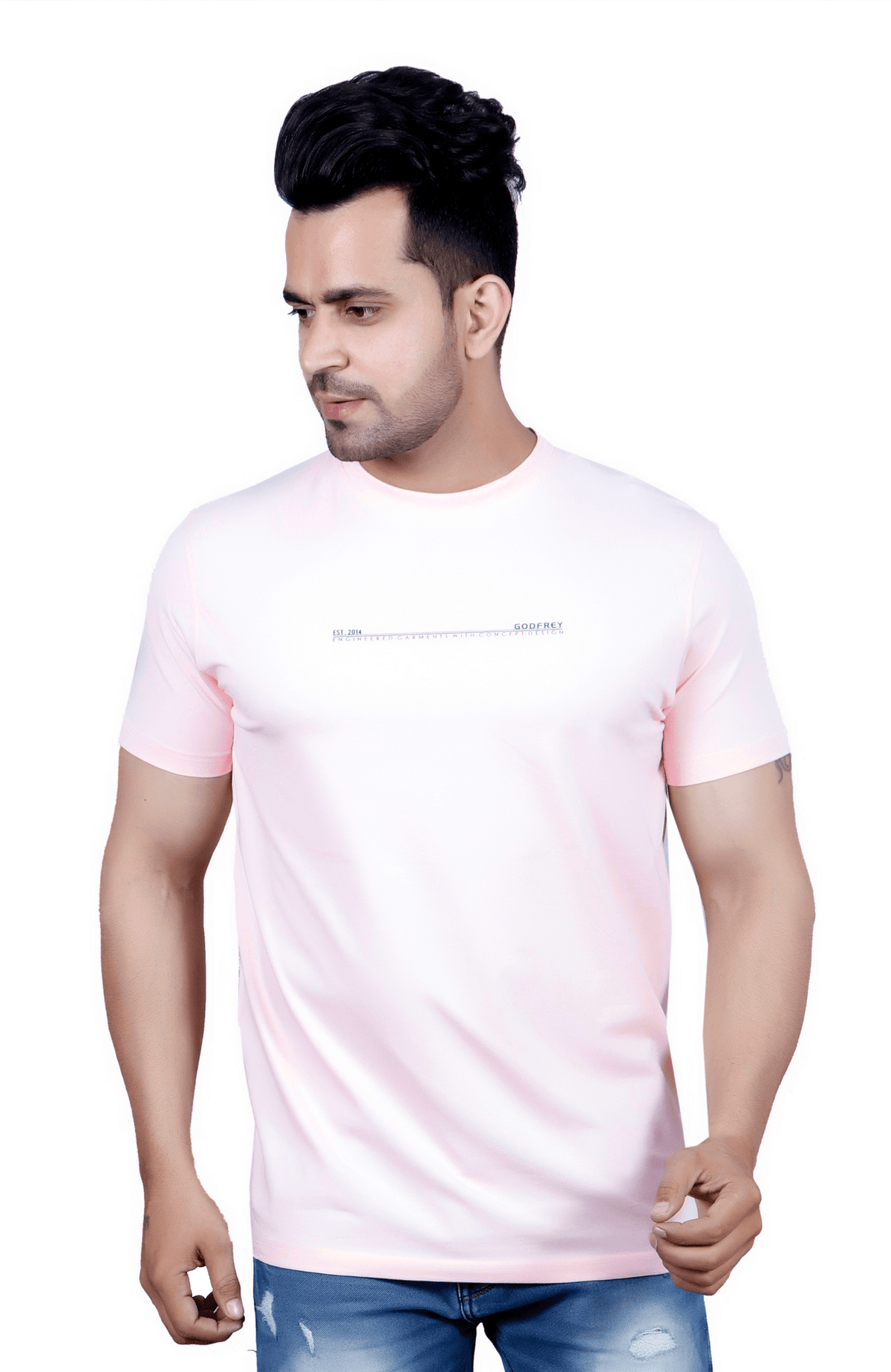 Baby Pink Solid Round Neck T-Shirt