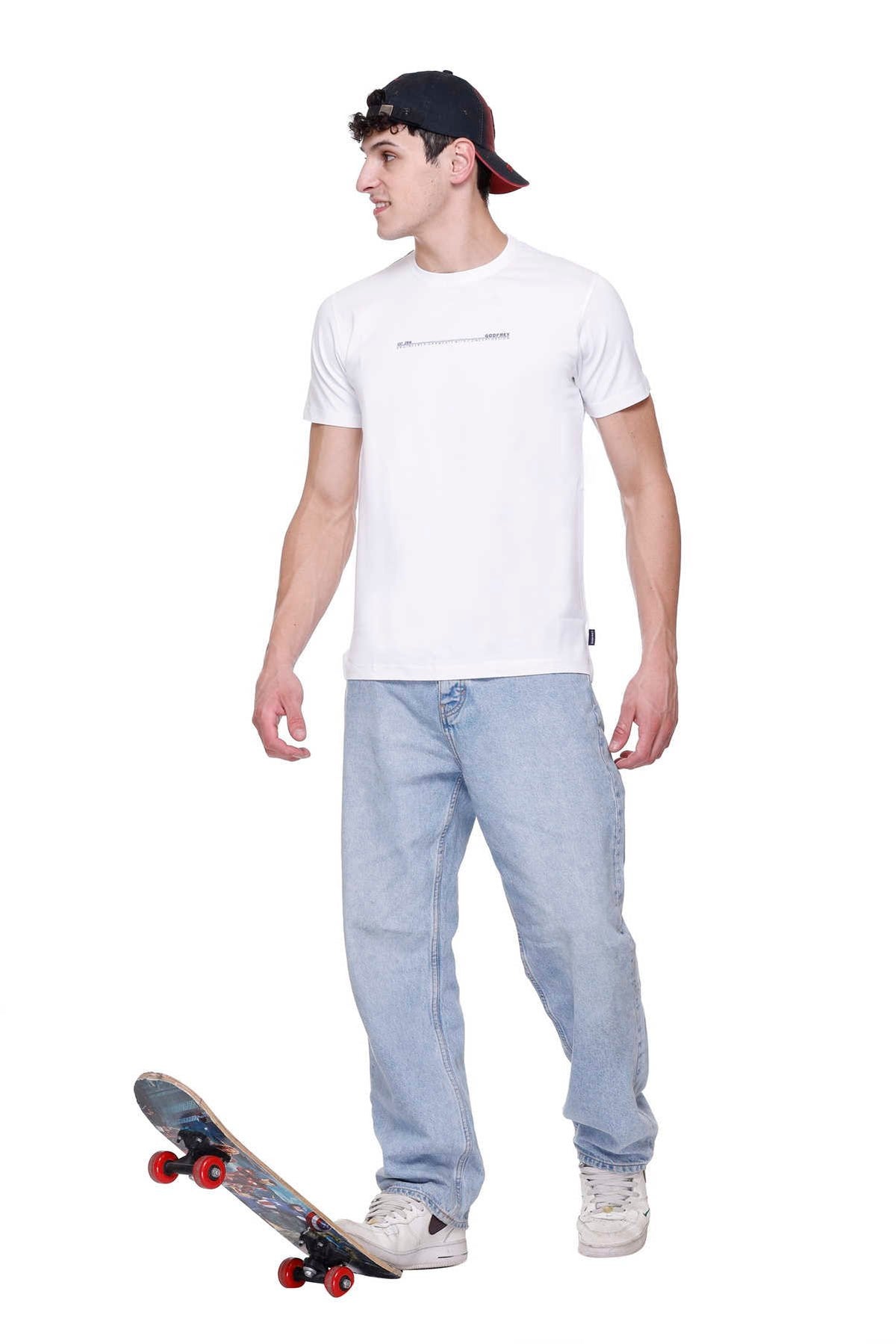 White Solid Stretch Cotton Round Neck T-Shirt for Men