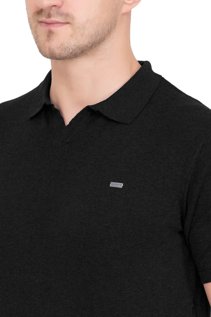 Black Solid Flat Knit T-shirt