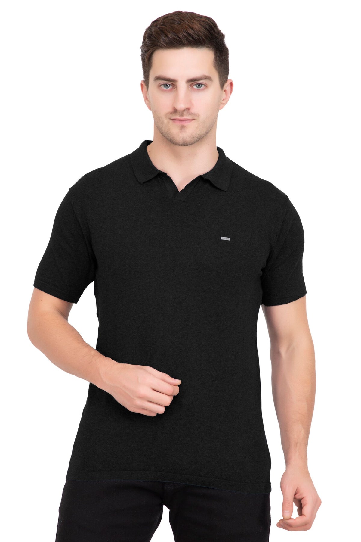 Black Solid Flat Knit T-shirt