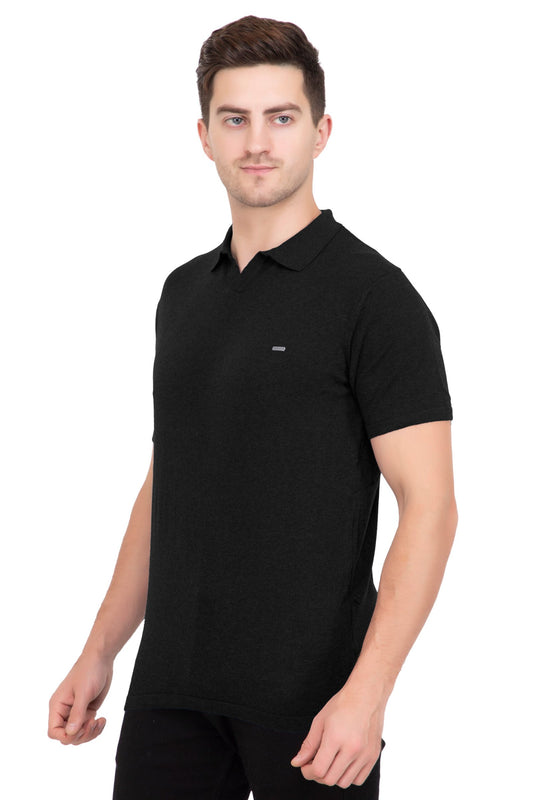 Black Solid Flat Knit T-shirt