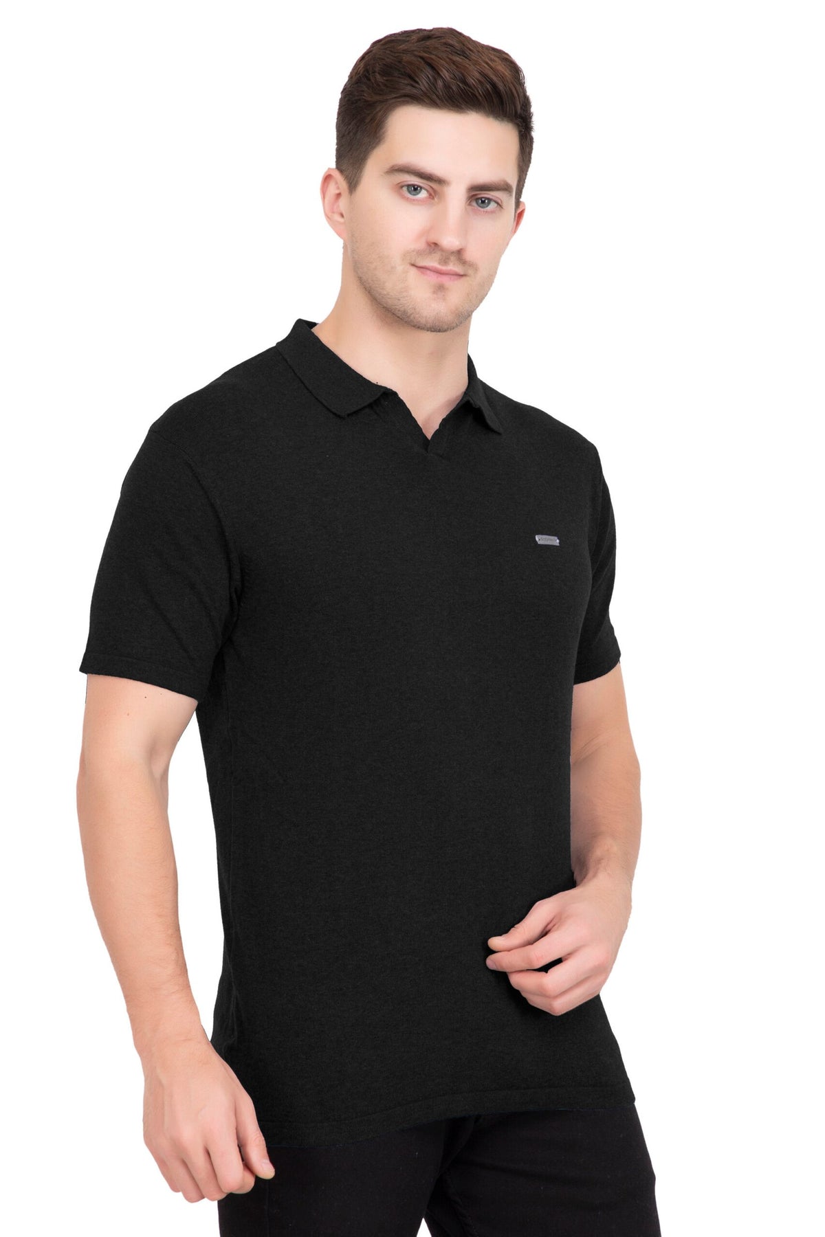 Black Solid Flat Knit T-shirt