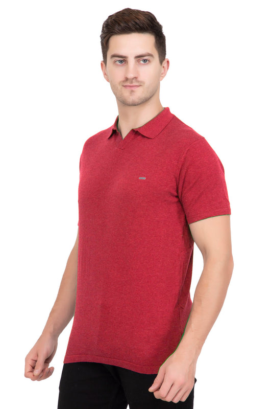 Fire Red Melange Flat Knit T-shirt