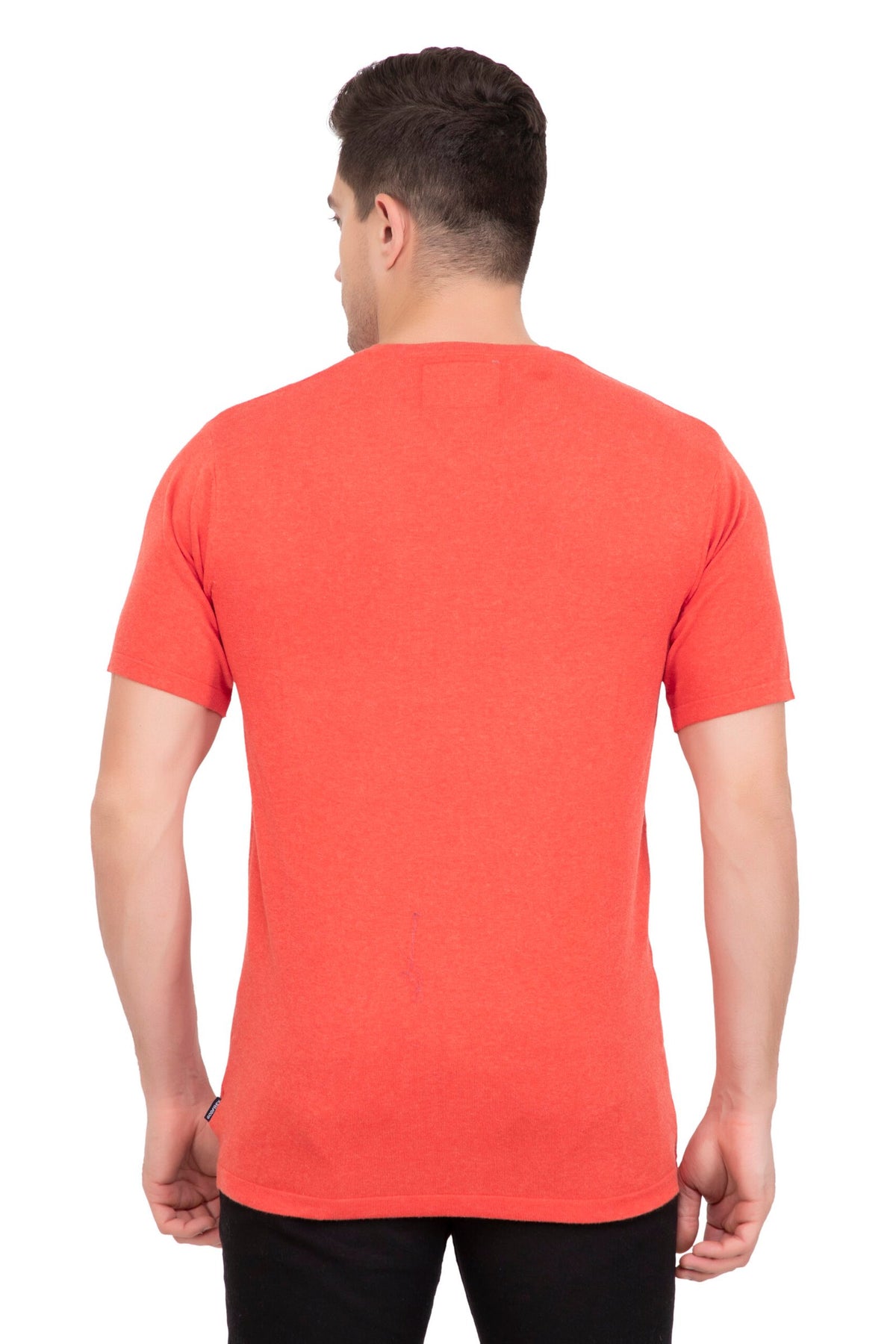 Tangerine Orange Flat Knit V-Neck T-Shirt