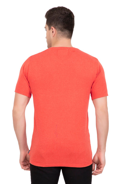 Tangerine Orange Flat Knit V-Neck T-Shirt