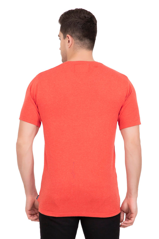 Tangerine Orange Flat Knit V-Neck T-Shirt