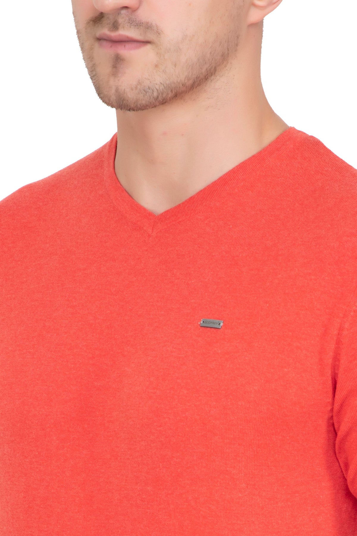 Tangerine Orange Flat Knit V-Neck T-Shirt