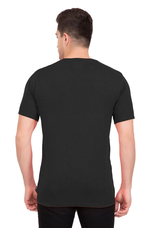 Black Solid Flat Knit V-Neck T-Shirt