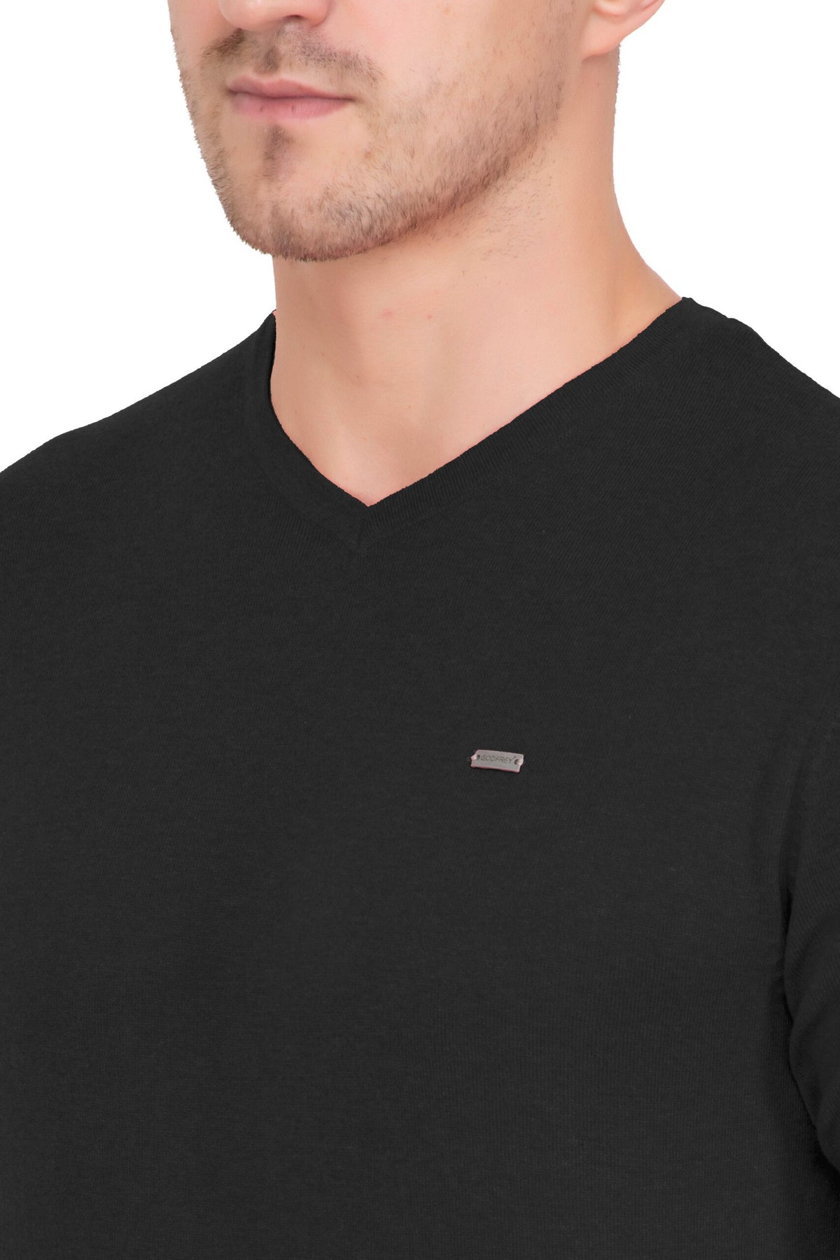 Black Solid Flat Knit V-Neck T-Shirt