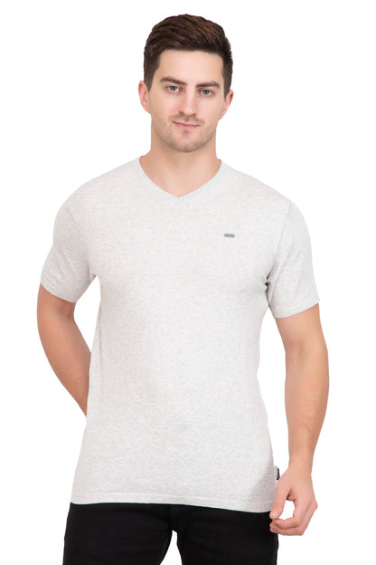 Light Grey Melange Flat Knit V-Neck T-Shirt