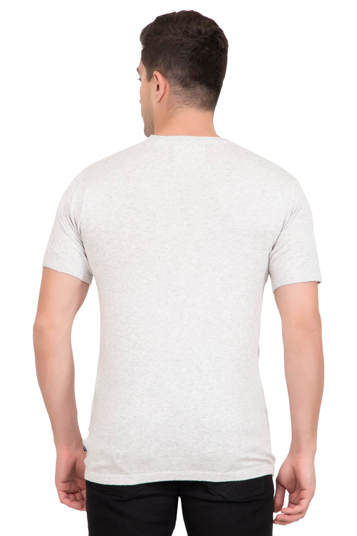 Light Grey Melange Flat Knit V-Neck T-Shirt