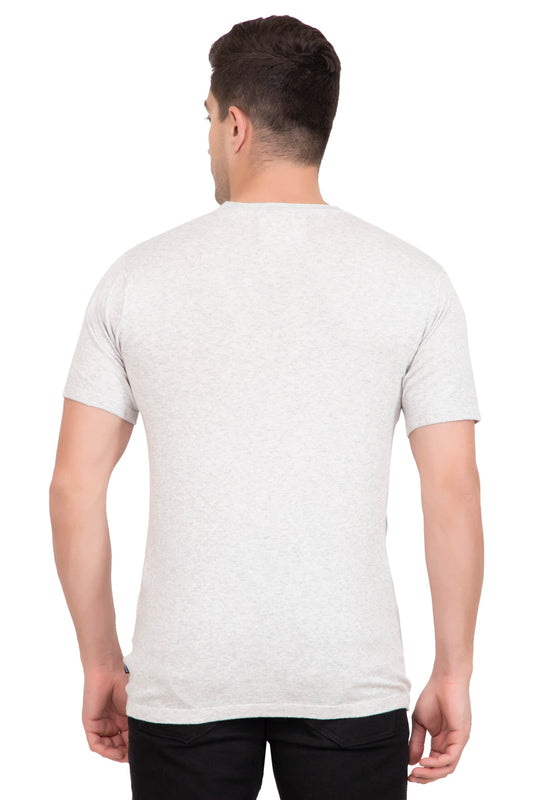 Light Grey Melange Flat Knit V-Neck T-Shirt