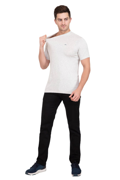 Light Grey Melange Flat Knit V-Neck T-Shirt